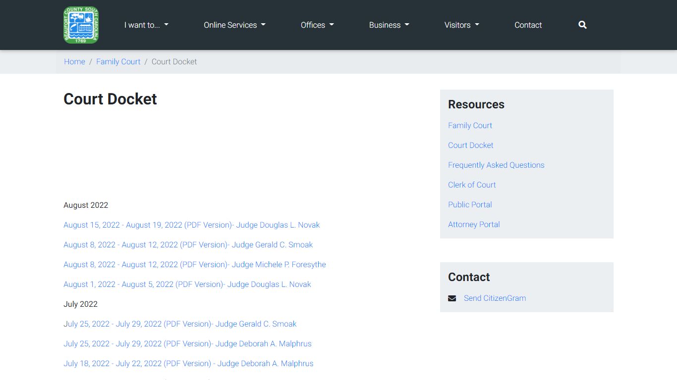 Court Docket - Beaufort County, SC